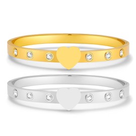 FAFUGA 18 K Gold Plated Zircon Bangle Bracelet Stack Love Jewelry Set for Women Gift with Box (style4)