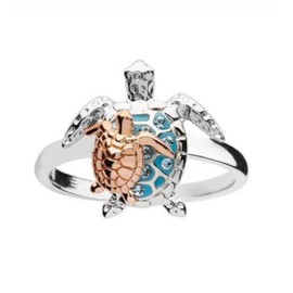 HUKQBUNX 925 Sterling Silver Blue Sea Turtle Ring Lovely Little Turtle Innovative Design Beach Wave Vacation Wave Ring Women's Precious Jewelry Size 6-10 (Size 10)