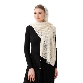 PAMOR Women Rectangular Chapel Veil Scarf Catholic Church Veils Mantilla Wrap Shawl Mass Head Covering (Ivory)