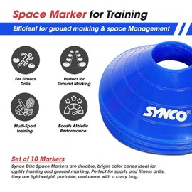 GICO Synco Markierungshütchen – Trainingsmarkierungen für Agility & Fußball H 5 cm Durchmesser 19 cm, Set mit 10 blauen Bodenmarkierungen im Tragenetz -1035