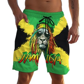 TENGBOKY Jamaican Swim Trunks for Men Board Shorts Swimwear with Liner Bathing Suits for Men 9 Inch Inseam Swimsuits XL