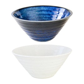 Kittachi-don Ceramic Bowl Set, Deep Japanese Rice Bowls in Konpeki and Kohiki, Ideal for Noodles, Cooking Prep, and Eating, Stackable and Sturdy Ceramic Bowls Set