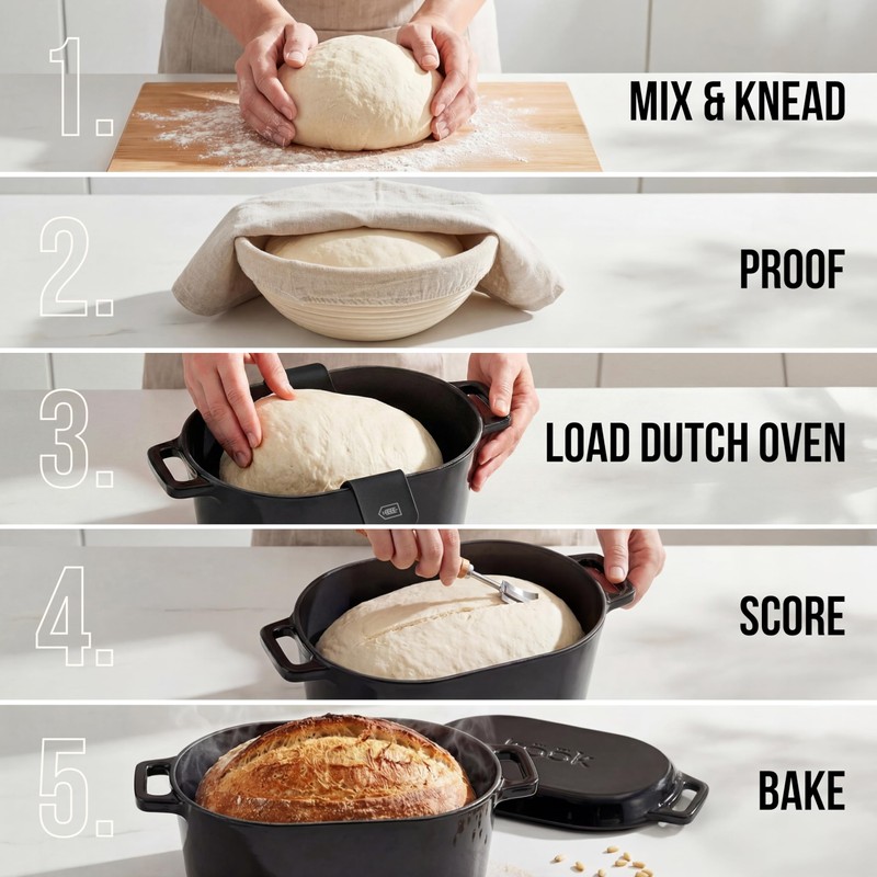KooK Enameled Cast Iron Dutch Oven for Sourdough Bread Baking