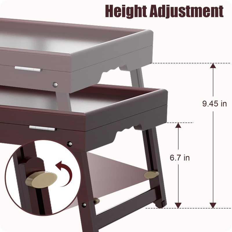 Bamboo Adjustable & Foldable Bed Tray Table with Ergonomic Handle,