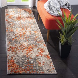 SAFAVIEH Monaco Collection MNC225H Boho Chic Abstract Watercolor Non-Shedding Living Room Entryway Foyer Hallway Bedroom Runner, 2'2" x 6' , Grey / Orange