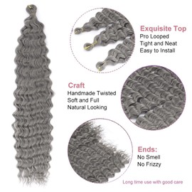 YEESHEDO 3 Packs Ocean Wave Crochet Hair Extensions for Women,Long Deep Wavy Gray Curly Synthetic Hair Boho Braids Locs Crochet Hair,22inch