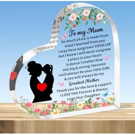 JMIMO Mum Gifts,Best Gifts for Mum Acrylic Heart-shaped Plaque from Daughter,Mothers Day Christmas Birthday Gifts for Mum Mummy Keepsake