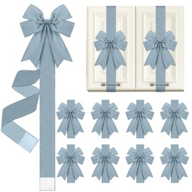 9 Pcs Christmas Velvet Cabinet Door Bows and Ribbons Large Christmas Door Cabinet Bows Xmas Cabinets Furniture Kitchen Party Decorations (Blue)