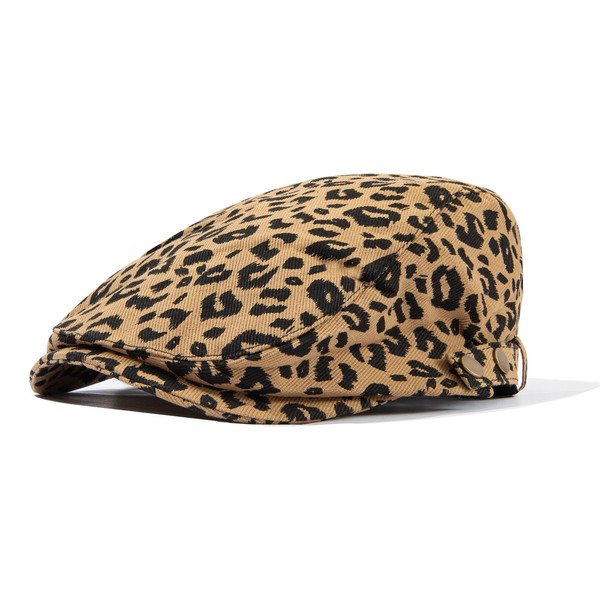 Clakllie Leopard Print Newsboy Hats Herringbone Flat Ivy Hat Retro
