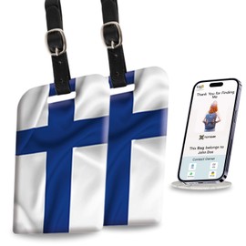 [Pack 2] tag8 Finland Flag Smart Luggage tag |Trendy Luggage tag ID Identification | Suitcase Tag | Fashionable Digital Name tag | Airline Compliant, SITA World Tracer Code Enabled | Gift idea