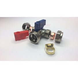 Washing Machine Tap Tee 15mm x 3/4" BSP. +2 Extra Olive - 15mm Brass. Wärmer System PSW Trade SUPPLIERS LTD