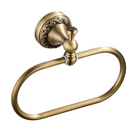 Hopbucan Oval Towel Ring Antique Brass Exquisite Pattern Carving Hanger Hand Towel Holder for Bathroom Kitchen Accessories