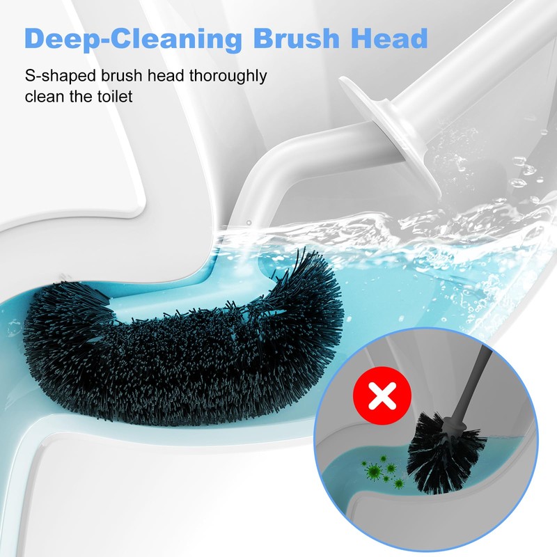 HAMITOR Toilet Bowl Brush Holder Set: Curved Design with Holder