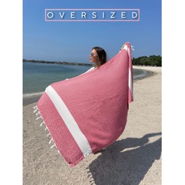 Turkish Beach Towel - Oversized Towels (39"x71") with Travel Bag, Prewashed Lightweight Travel and Pool Towel, Turkish Cotton, Sand Free, Ultra Soft, Quick Dry, Bath Towels (Diamond Red)