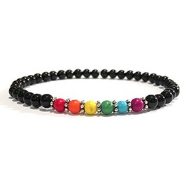 Handmade Chakra Black Tourmaline and Howlite Healing Bracelet 4mm beads 7 Inches