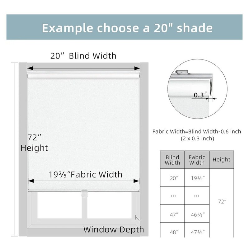 ChrisDowa Cordless Roller Shade Blackout Blinds for Windows 58" X