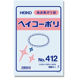 Shimojima Heiko Plastic Bags No. 412 0.001 inch (0.04 mm) Thick No String 100 Sheets 006618200 Width 9.1 inches (230 mm) Height 13.4 inches (340 mm)