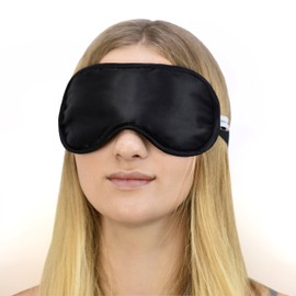 Jasmine Silk 100% Pure Silk Filled Eye Mask/Sleeping Mask Sleep Mask - Black