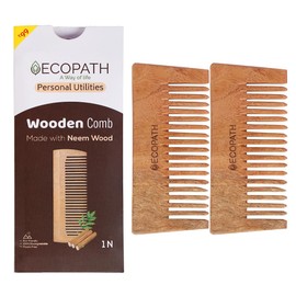 Ecopath Neem Wooden Hair Comb 5inch | Wide Teeth | Natural and Eco-friendly | Long Lasting | Wide-Tooth | Non-static | For All Hair Types | Pack of 2