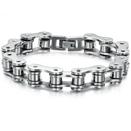 JewelryWe Biker Mens Silver Stainless Steel Bicycle Chain Bracelet Links Wrist 8 Inch