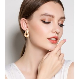 YOVORO 18K Gold Plated Chunky Gold Hoop Earrings for Women Drop Earrings for Women Lightweight Waterdrop Earrings Hypoallergenic Teardrop Open Hoop Earrings Rose Gold