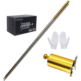 OUERMAMA Golden Silver Magic Cane Metal Appearing Cane with Video Tutorial and Gloves, Pocket Staff Magic Tricks