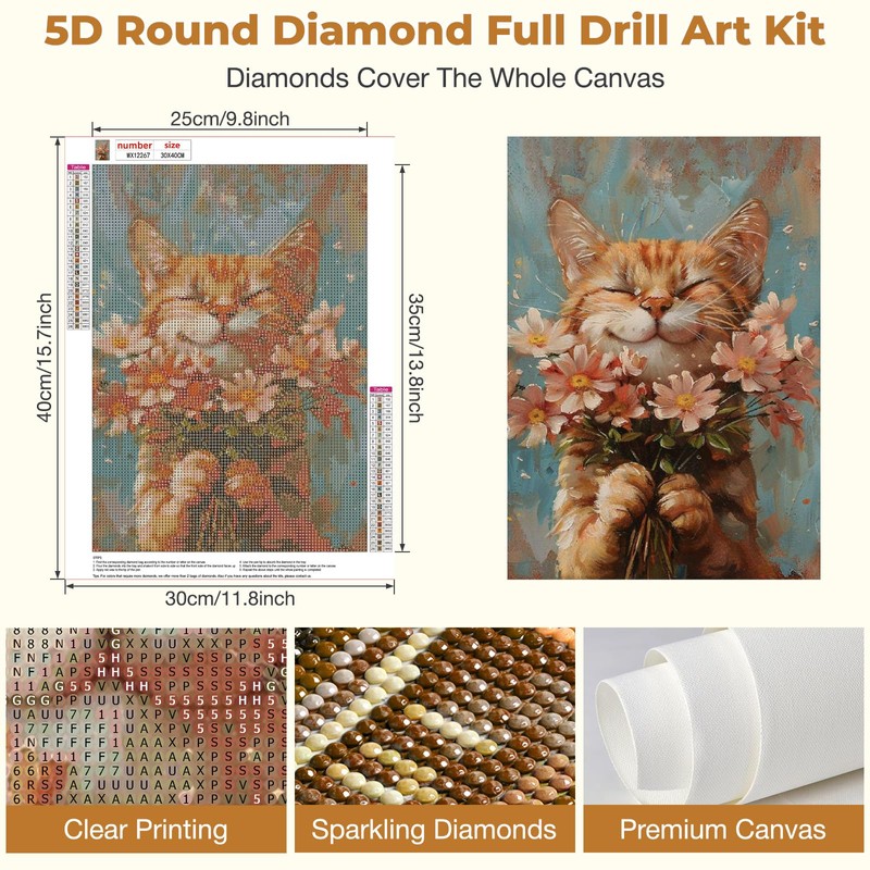 GHHKUD Cat Diamond Art Kits for Adults, Animal 5D Diamond