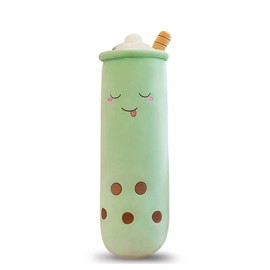 Rexinc Cute Plushies Plush Plushie Long Plush Pillow Bubble Tea Stuffed Animal Gift for Kids Adults (Green Plush,16 Inch)