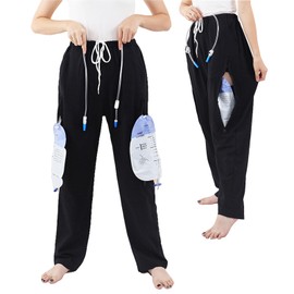SOEDZUNG Urine Bag Holder Pants for Men Women with Double Zippered Pockets Incontinence Catheter Ostomy Drainage Bag Hidden Pocket 2000ml(Black,M)