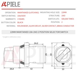 APIELE (Pack of 2) 22mm 2 Position Selector Switch Maintained 1NO XB2-10X/21 (2 Position Maintained)