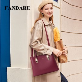 FANDARE Elegant Handbags Shoulder Bags Women Plain Multi Pockets Top Handle Bags Large Capacity Waterproof PU Leather 10.5 inch Laptop Tote for Commute Shopping Travel Office Business Red