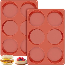 Ocmoiy 4 Inch Silicone Egg Molds for Baking/Jumbo Muffin Top Pans, 2 Pack Non-Stick Large Disc Shape Round Molds for Hamburger Bun, English Muffin, Tarts, Pies, Corn Bread, Egg Sandwich Breakfast
