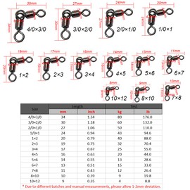 Unclesport 50 PCS 3 Way Fishing Rolling Crane Double Swivels Snap Saltwater Freshwater Bass Fishing Gear Crappie Fishing Tackle 5 * 6#-Length/Rated:0.55"/40LB