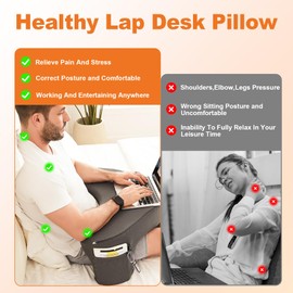 Comehealthy Lap Desk for Laptop with Cushion, Memory Foam Laptop Desk with Armrests, Laptop Stand with Extra Side Pockets, Portable Home Office Lap Desk for Bed Couch Floor(Grey)