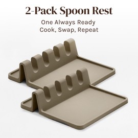 Cooler Kitchen Cream Silicone Spoon Rest for Stove Top with Drip Pad (Two Pack) - Heat-Resistant, BPA-Free Utensil Rest & Spoon Holder for Kitchen Counter - Grill Utensil Holder for Spatulas
