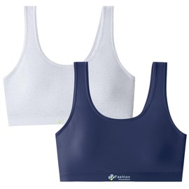 Herepai - brasier deportivo para niñas grandes con almohadillas para orejas transpirables para adolescentes de algodón, Azul marino, gris, 10-12 Años