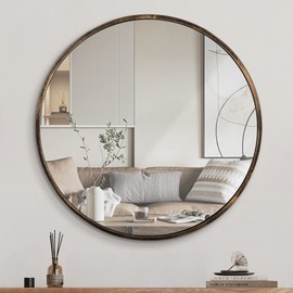 1st owned Round Wall Mirror Bronze 16 Inch -Circular Metal Framed Wall Mounted Mirror, Hanging Round Modern Decorative for Entryway Bathroom, Living Room, Bedroom