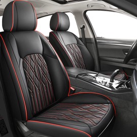 Huidasource Car Seat Covers Full Set, Leather Vehicle Cushion Covers, Universal Fit for Most Car Sedan SUV Pickup Truck, Fit for Acura Honda City Nissan Altima Mazda Hyundai (Full Set/Black&Red)