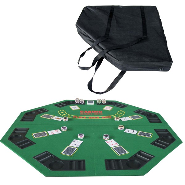 IDS Poker 48" Folding Blackjack Texas Holdem Octagon Poker Table Top Green with Carrying Bag