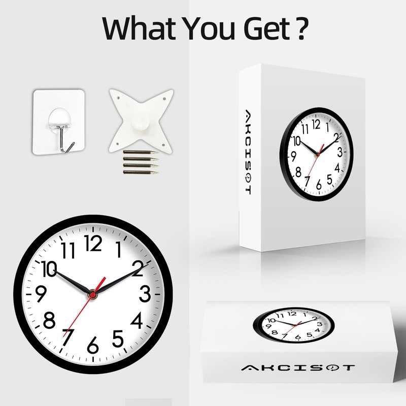 AKCISOT Wall Clock, Modern Small Wall Clocks Battery Operated 8