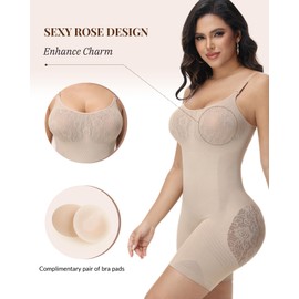 SHAPESHE Lace Shapewear Bodysuit Shorts Tummy Control Seamless Full Body Shaper Butt Lifting for Women Faja Colombianas