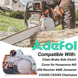 Chainsaw Brake Clutch Cover for Husqvarna 445 445E 450 450 Rancher Chainsaw, 445 Chain Brake Side Clutch Cover with Felling Dog Spike Bar Nut Top Cover Buckle Clips Parts 536329403 503894701