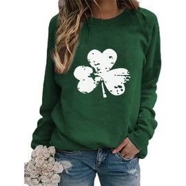 Ykomow St Patricks Day Sweatshirt Women Long Sleeve Leopard Shamrock St. patricks Shirts Tees (2XL, Green)
