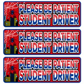 3pcs Cartoon Student Driver Magnet for Car, Spider Theme Please Be Patient Magnetic Student Driver Stickers Learner Drivers Safety Sign Supplies for Car Removable Accessories Bumper Decors