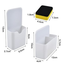 Whiteboard Pen Holder Magnetic 2 Pieces with Whiteboard Sponge, Set Magnetic Pen Holder, Magnetic Pen Holder, Magnetic Marker Holder, Whiteboard Accessories for Fridge, School, Office, White