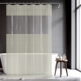 MALLOWEX Waterproof Shower Curtain Liner, PEVA Thick Plastic Shower Curtain Liner for Shower Stall, Bathtubs | 12 Rustproof Metal Grommets with 12 Hooks | 70" x 72" | Beige Check