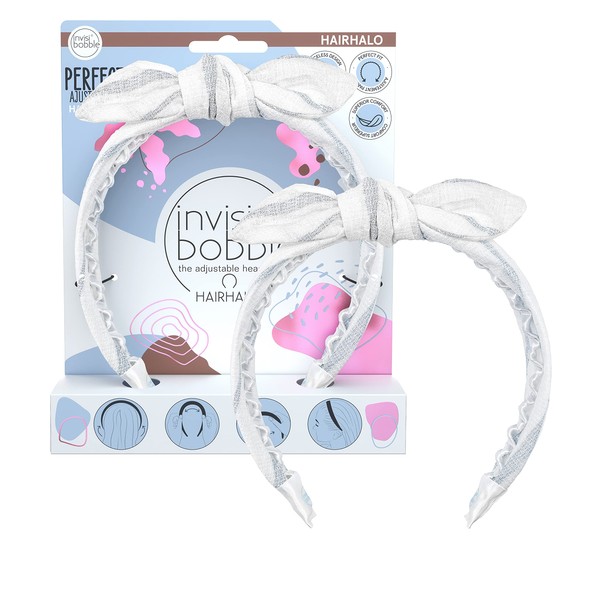 Invisibobble Hairhalo "Midsommar Love" Headband, 1 x Adjustable Headband, White Bow, Girls & Women, Hair-Gentle & Comfortable, Limited Collection Nordic Breeze
