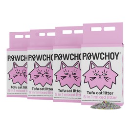 PAWCHOY 5 in 1 Mixed Cat Litter – Clumping, Flushable, Ultra Absorbent & Fast Drying | 100% Natural, Dust-Free, Low Tracking | with Activated Carbon for Superior Odor Control (4 Bags)