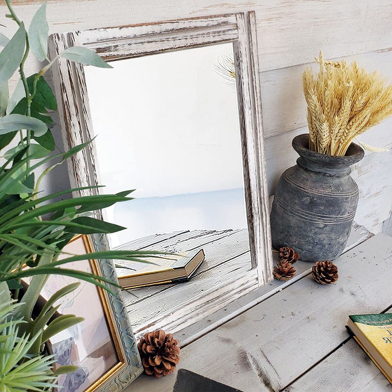 AAZZKANG Rustic Wall Mirror Rectangle Wood Framed Mirrors Large 20"x16"