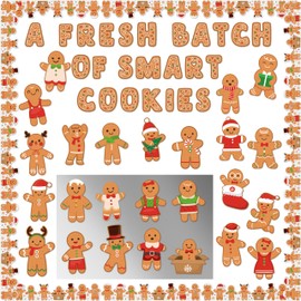 Haooryx Christmas Winter Gingerbread Man Bulletin Board Classroom Decoration Set - 120Pcs Gingerbread Man Pattern Paper Cut-outs for Christmas Theme Party Home School Window Wall Blackboard Decor